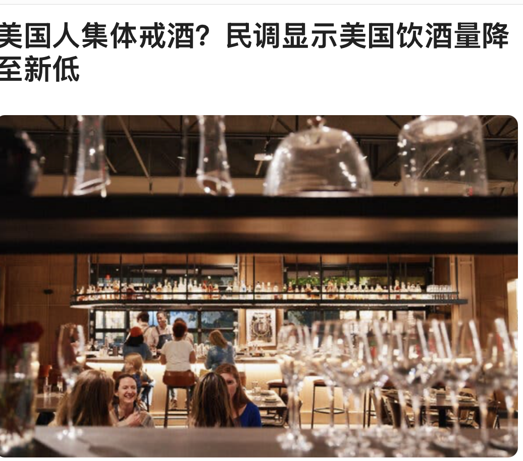 美国⼈集体戒酒？⺠调显示美国饮酒量降⾄新低