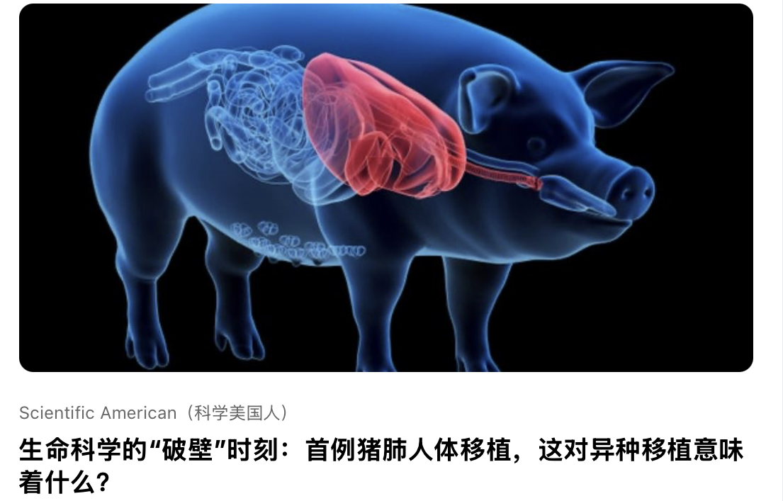 ⽣命科学的“破壁”时刻：⾸例猪肺⼈体移植，这对异种移植意味着什么？